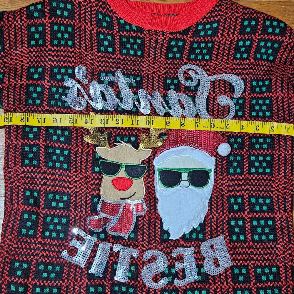Y2K inspired Santa's besties ugly tight knit Christmas core party plaid sweater - Picture 6 of 7